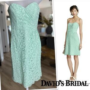 David's Bridal Mint Green Short Sweetheart Neckline Lace Dress, Size 2